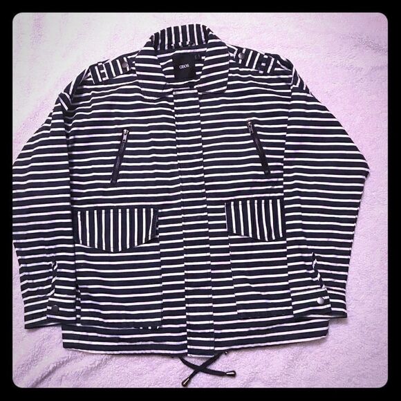 ASOS women’s sz 0 blue white stripe zip up jacket - Picture 1 of 4